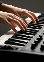 Fototapeta premium Close up of hands playing a digital electronic keyboard synthesizer
