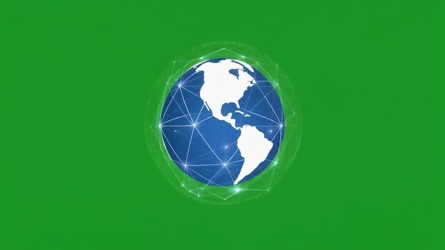 Digital globe spinning slowly with connected network lines and data, symbolizing global connection, technology, and communication networks, for digital concepts