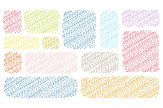 Diverse collection of scribble rectangular shapes in pastel colors for graphic design on transparent background png