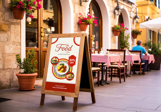 Realistic Restaurant Stand Board Mockup