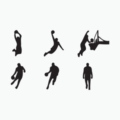 Obraz premium Set of black silhouettes of people playing volleyball