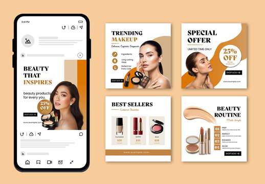 Cosmetic and Beauty Products Social Media Post Template Bundle