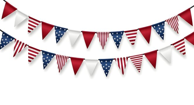 American flag bunting garland isolated on white background