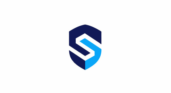 Modern Blue and White Shield Logo Representing Security and Protection.