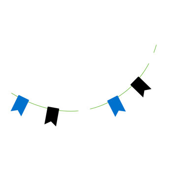 A string of blue and black festive flags on a transparent background