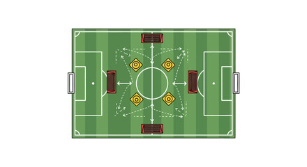 Soccer field with players marked positions. © TheArk