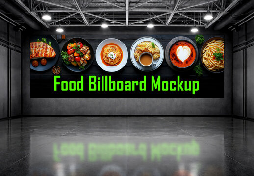 Food billboard mockup template in modern industrial interior