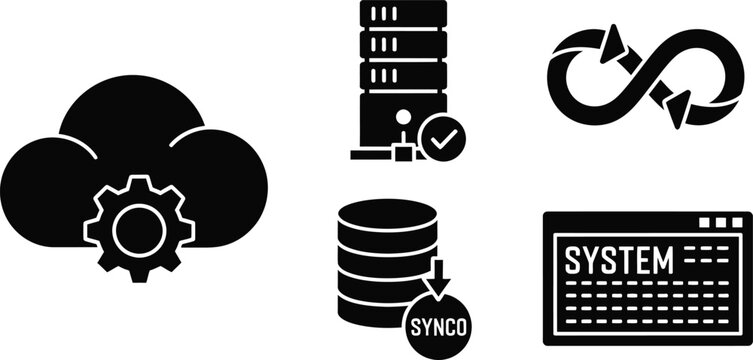 Cloud server syncing with system icon set Vector