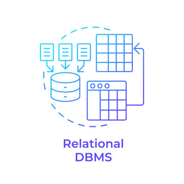 Relational dbms blue gradient concept icon. Information filtering, database structure. Round shape line illustration. Abstract idea. Graphic design. Easy to use in presentation, article