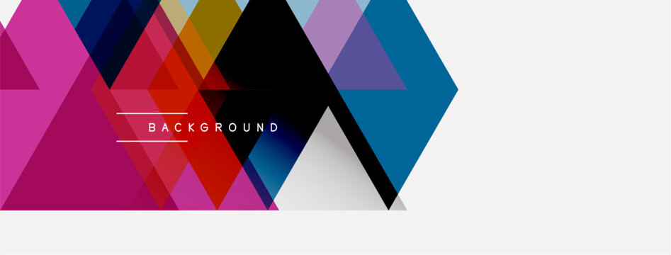 Abstract geometric shapes overlap, creating vibrant color gradients. White space provides contrast, text reads background. Modern design elements present.