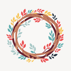 Obraz premium Autumn Wreath with Colorful Leaves and Twigs