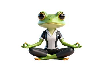 Fototapeta premium A green frog meditates peacefully in lotus position wearing athletic clothing