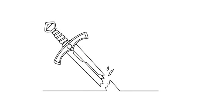 Sword stuck in the ground vertically.