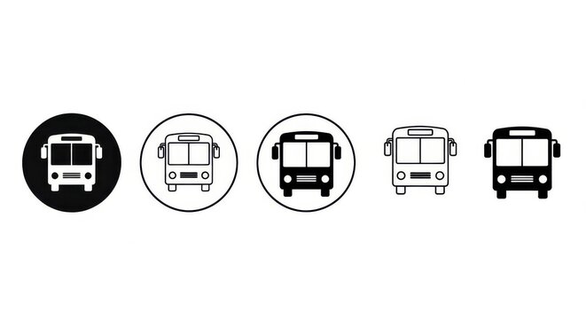 Five distinct bus icons are displayed in a horizontal row on a white background.