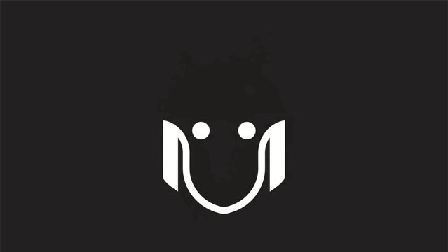 Minimalist White Smiling Face Icon on Black Background.
