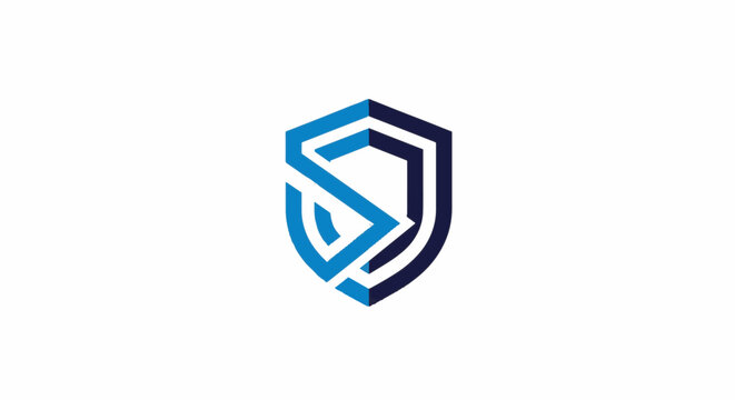 Modern Shield Logo Design - Abstract Geometric Shape with Blue and Black Colors.