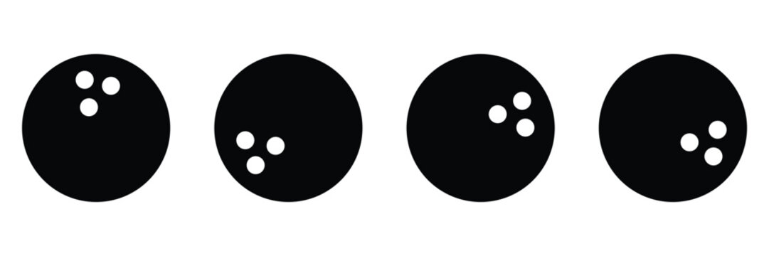 Bowling Ball Icon Set &ndash; Black and White Silhouette, Solid and Outline Vector Templates for Sport Logo Design 
and Graphic Elements