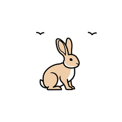 Obraz premium Minimalist Vector Illustration of a Sitting Brown Rabbit with Birds