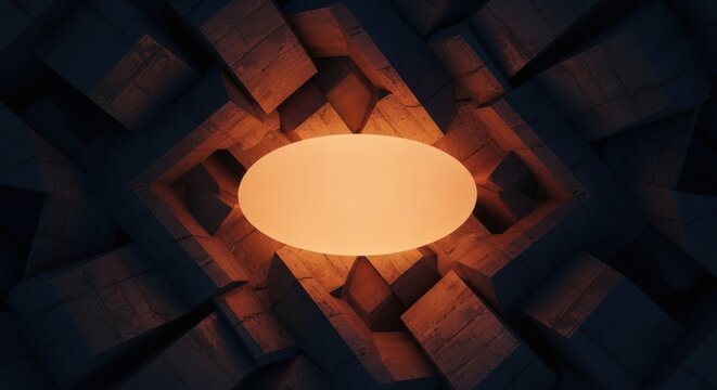 Glowing orange light in a dark geometric pattern