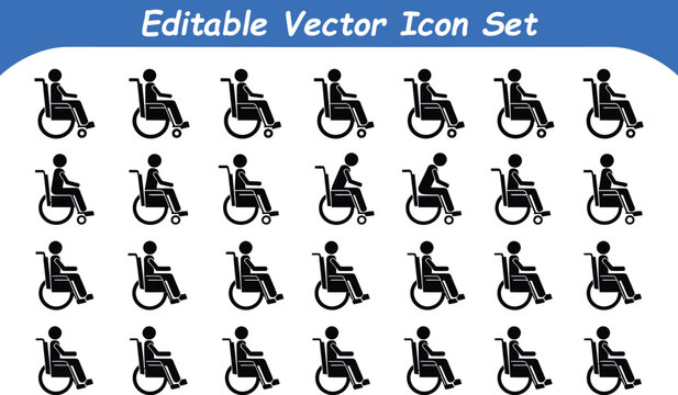 Vector set of wheelchair accessible icons featuring various silhouettes