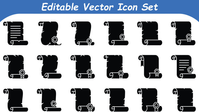 Set of parchment scroll icons for document or history graphic projects
