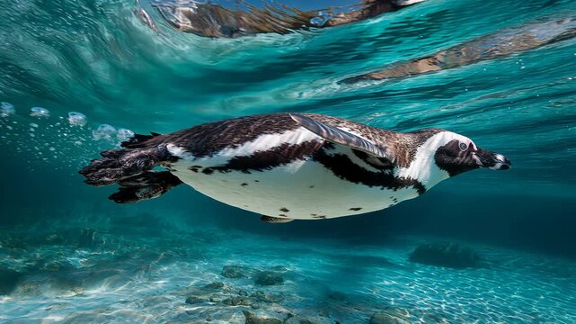 Gentoo penguin waddling through snow near rocks, polar wildlife scene outdoors