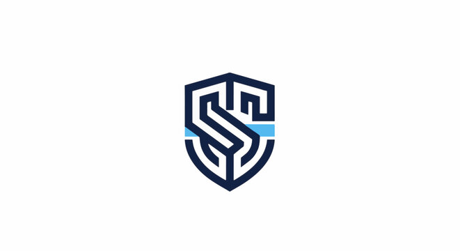 Modern Shield Logo Design Featuring Initials and Geometric Shapes.