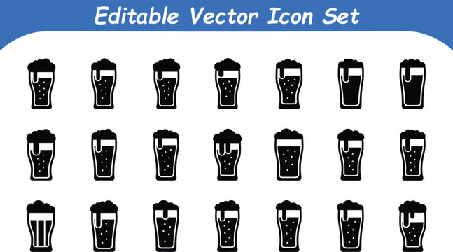 Set of beer glass icons for pub and beverage menu design with beverage