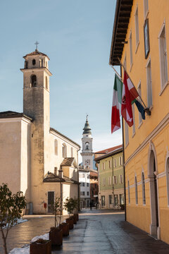Charming Borgo Valsugana in wintertime sunlight