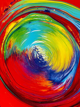Abstract colorful acrylic painting with swirling paint texture