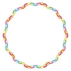 Fototapeta premium 波型円形ペーパーチェーンフレーム カラフル｜ベクター透過・装飾枠・ベビー・ポップ Wavy circular paper chain frame colorful vector isolated