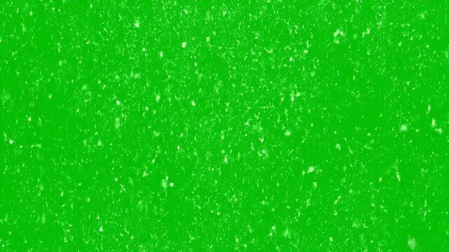 A vibrant green screen displays a gentle snowfall effect, creating a dynamic and versatile backdrop for visual effects and compositing.