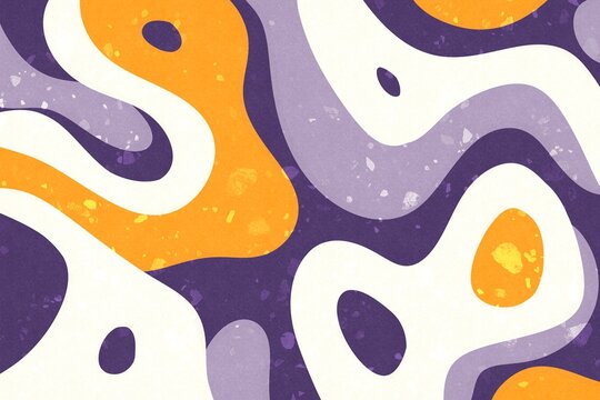 Abstract organic wavy pattern in purple and mustard tones