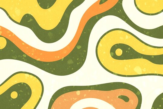 Abstract organic wavy pattern in earthy green and yellow