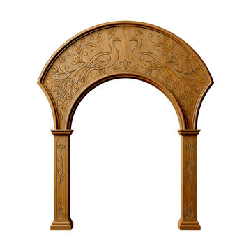ornate wooden archway with intricate peacock carvings and floral patterns high quality professional detailed modern elegant stylish clean crisp vibrant colorful