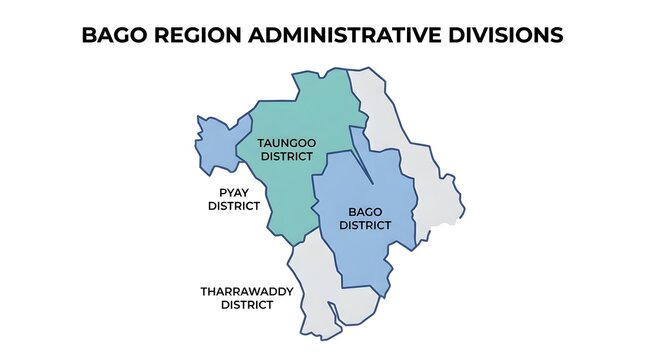 Bago Region Administrative Divisions Map Myanmar Districts Overview - Graphic Illustration