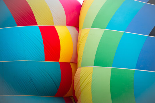 Colorful hot air balloon envelope closeup before flight