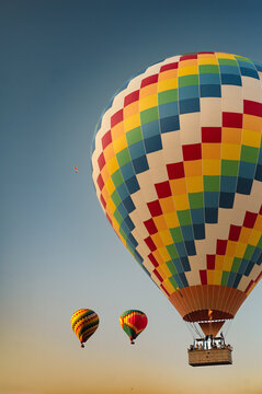 Colorful hot air balloon flight over Vang Vieng Laos sky