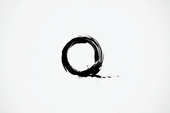 Minimalist Enso Circle in Black Ink on White Background for Zen Mindfulness Art