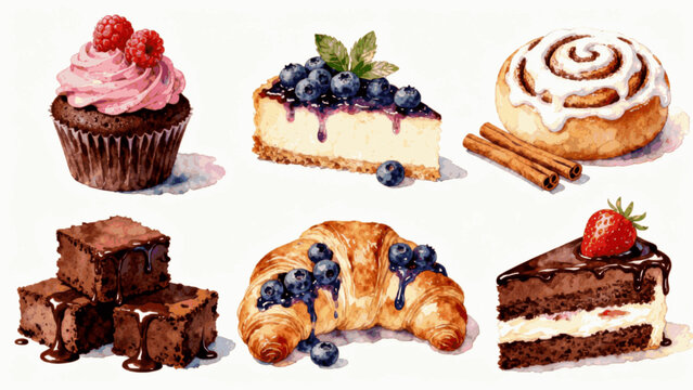 Mini Treats Assorted Desserts isolated watercolor vector illustration svg