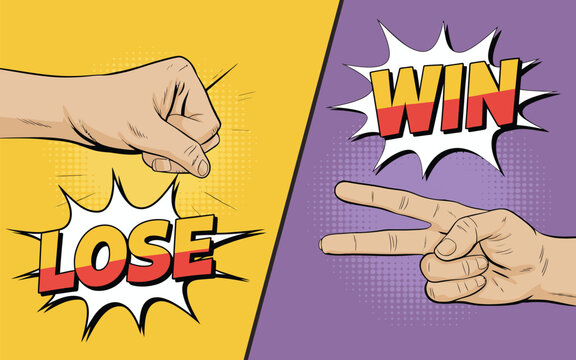 Rock Paper Scissors Hand Game Vector, Pop Art Style Illustration with Comic Hands Gestures, Retro Halftone Design, Fun Symbol Icons for Game Concept, Competition, and Decision Making.