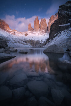Sunrise over Las Torres at Mirador Base, Patagonia Chile