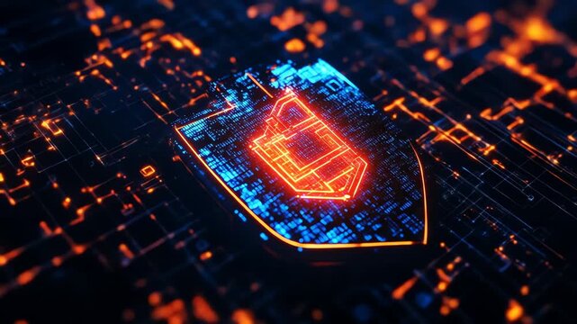 Digital security shield glowing circuitry abstract technology concept