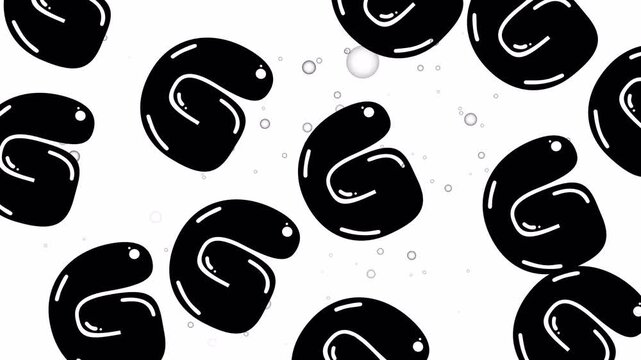 A seamless pattern featuring a black alphabet letter g with bubbles on a white background in a fun decorative design for kids