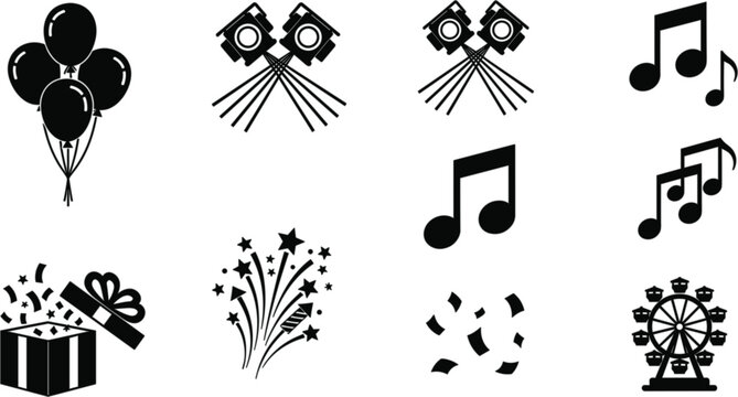 Corporate event and conference planning icon set with seminar stage banquet table and schedule symbols vector