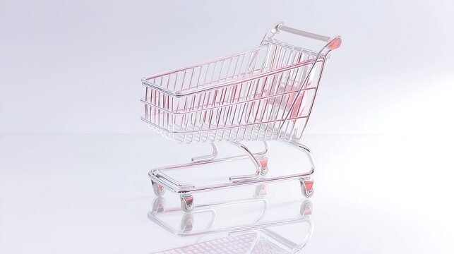 carrier. Isolated shopping cart with metallic sheen against a softly blurred white backdrop. pitch deck slides, case study pages, designed for enterprise HRIS and productivity software interfaces.