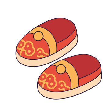 Red and gold Chinese slippers footwear.