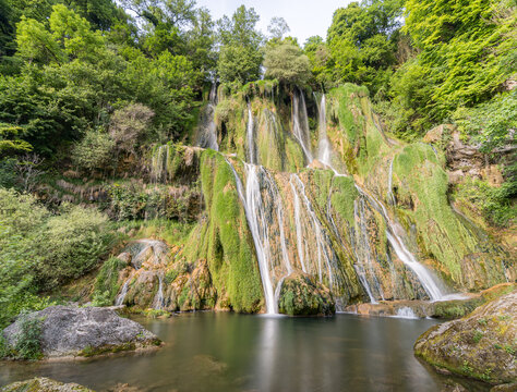 Long exposure waterfall and river pool in Lods France
