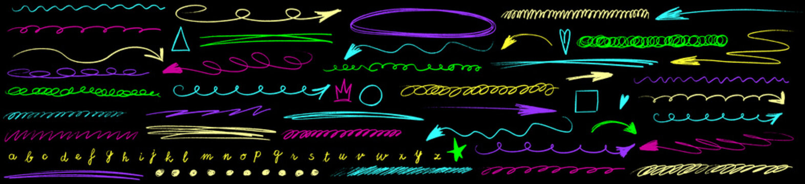Graphic line with rough chalk feel and crayon stroke, highlight marking focus while an arrow shows twice.