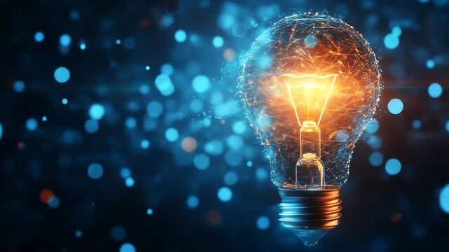 Glowing lightbulb concept representing innovation and ideas against bokeh